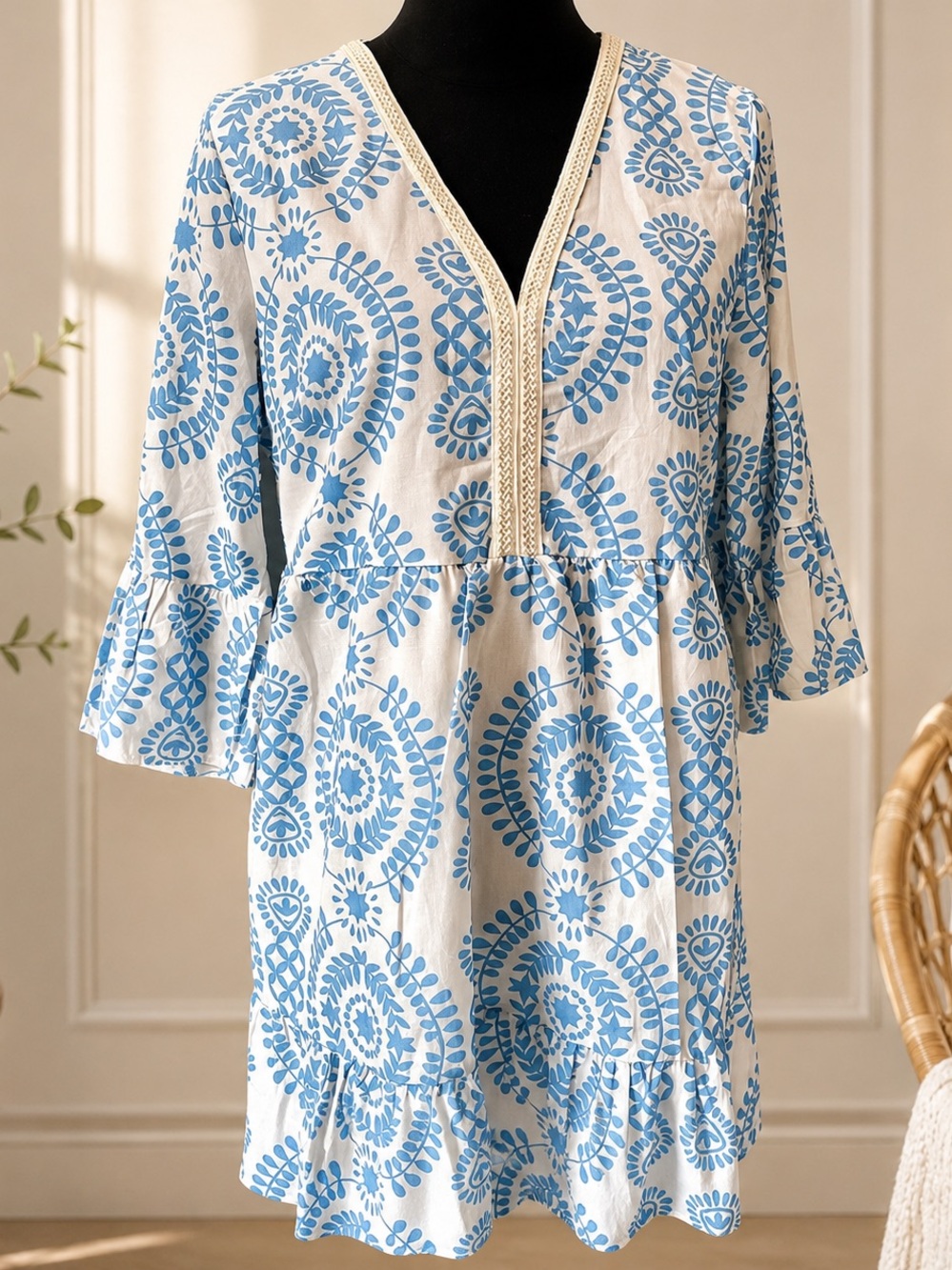 Blue and white cotton dress. NWT size medium. Fully lined.